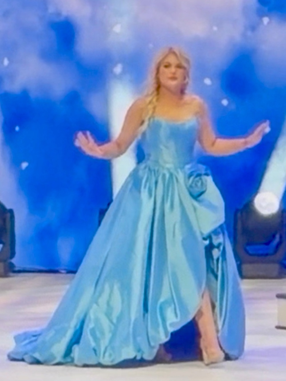 Sherri Hill Strapless Satin Ball Gown in Bright Blue with Rosette - Picture 2 of 4
